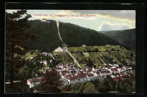 AK Wildbad /Württ., Ortsansicht mit Sommerberg und Bergbahn