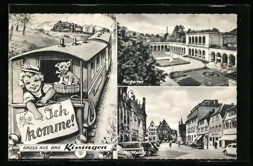 AK Bad Kissingen, Kurgarten, Marktplatz, Kind in der Eisenbahn