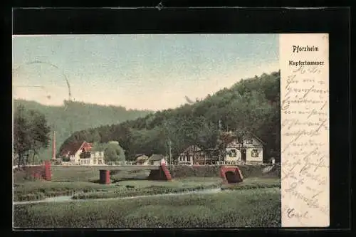 AK Pforzheim, Blick zum Gasthaus Kupferhammer