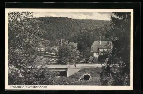 AK Pforzheim-Kupferhammer, Restaurant Kupferhammer mit Brücke und Umgebung