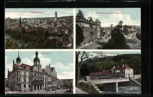 AK Pforzheim, Luisenstrasse mit Postamt, Rathaus, Kupferhammer