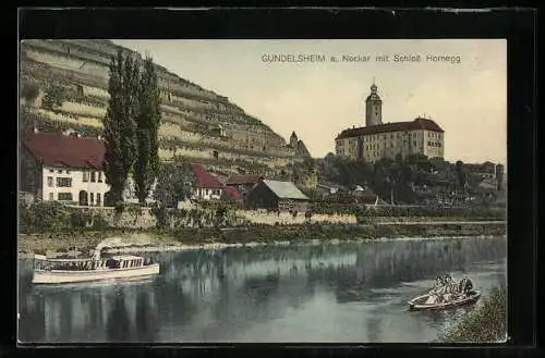 AK Gundelsheim a. Neckar, Ortspartie mit Schloss Hornegg
