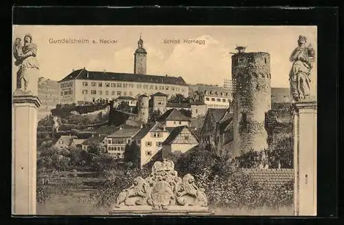 AK Gundelsheim a. Neckar, Schloss Hornegg und Umgebung, mit altem Turm