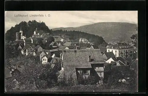 AK Lindenfels i. O., Gesamtansicht vom Berg gesehen