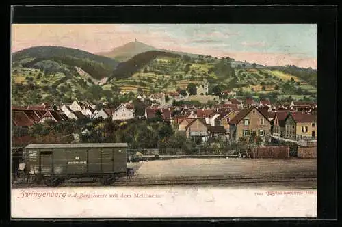 AK Zwingenberg /Bergstrasse, Ortsansicht mit Güterwaggon und Melibocus