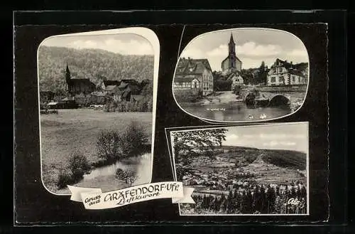 AK Gräfendorf /Ufr., Ortspartie mit Brücke, Gesamtansicht
