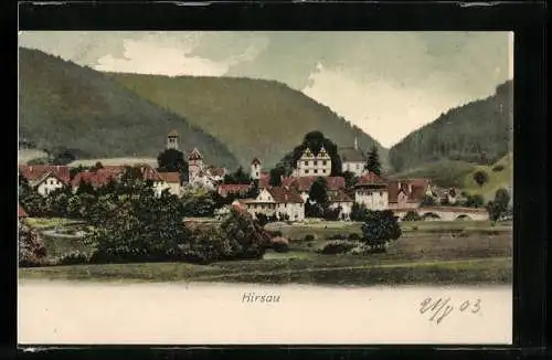 AK Hirsau, Ortsansicht mit Bergen