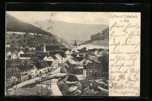 AK Calmbach a. Enz, Ortsansicht mit Strasse aus der Vogelschau