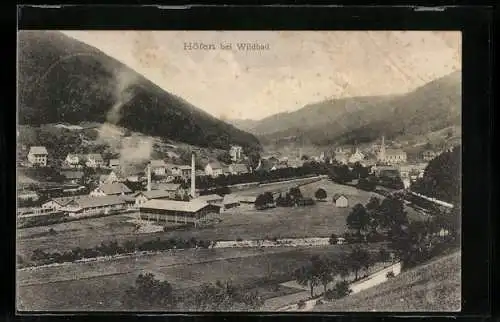 AK Höfen bei Wildbad, Ortsansicht mit Fabrik aus der Vogelschau