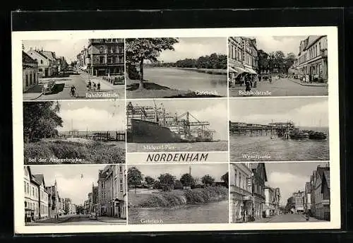 AK Nordenham, Midgard-Pier, Weserpartie, Gateteich, Bahnhofstrasse