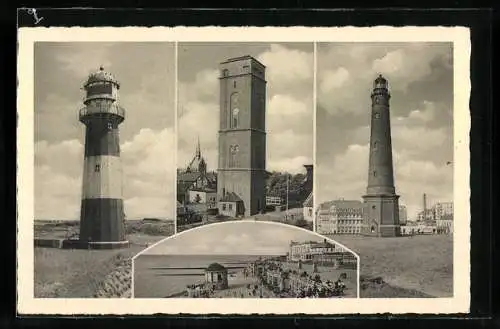 AK Borkum / Nordseebad, Strand, Leuchttürme