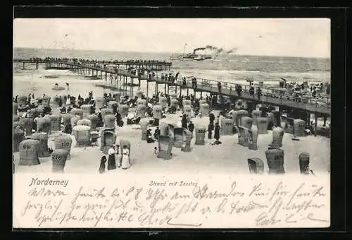 AK Norderney, Strand mit Seesteg