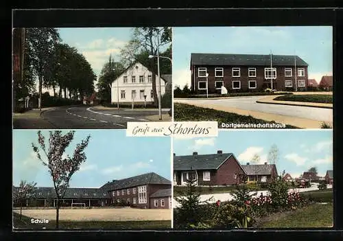 AK Schortens, Dorfgemeinschaftshaus, Schule und Strassenpartie