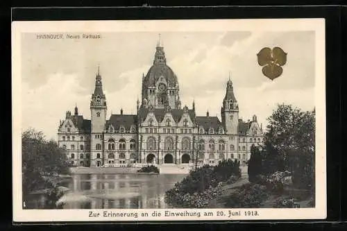 AK Hannover, Neues Rathaus mit Teich