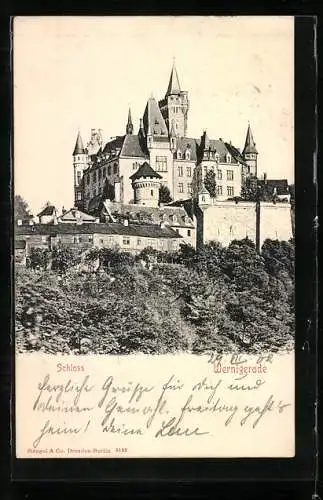 AK Wernigerode, Blick aufs Schloss im Sonnenschein