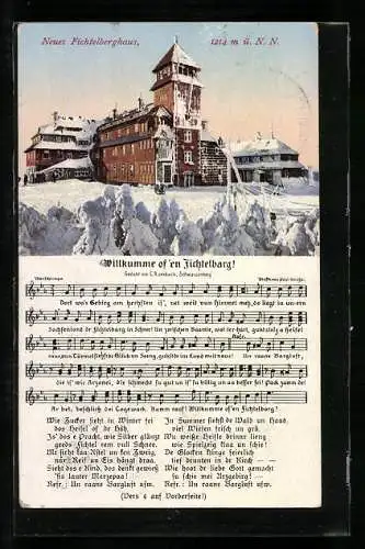 AK Lied Willkumme of'en Fichtelbarg, Gedicht von C. Rambach, Neues Fichtelberghaus