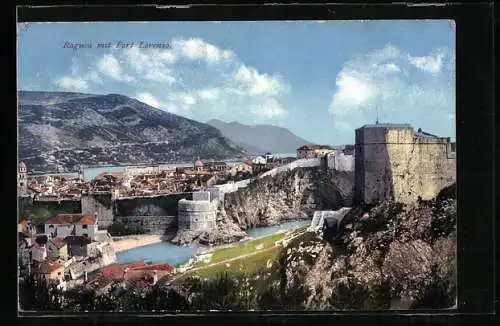 AK Dubrovnik, Ortsansicht mit Fort Lorenzo