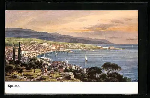 Künstler-AK Friedrich Perlberg: Split / Spalato, Veduta generale, Segelboote