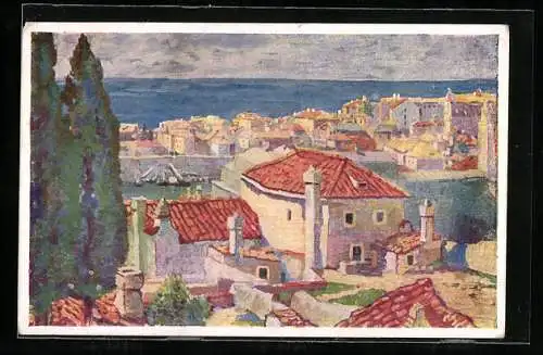 Künstler-AK Dubrovnik, Blick aus der Vogelschau