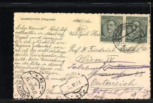 AK Dubrovnik, Ortspartie mit Insel vor der Küste