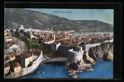 AK Dubrovnik, Ortsansicht mit Festungsmauer aus der Vogelschau
