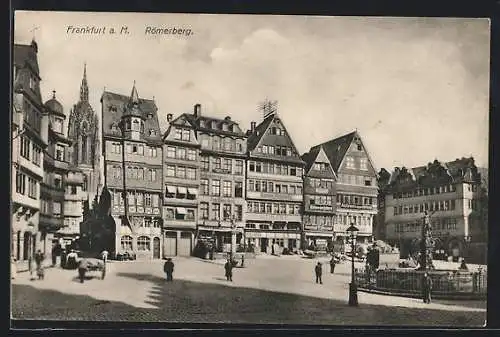 AK Alt-Frankfurt, Römerberg mit Passanten und Geschäften