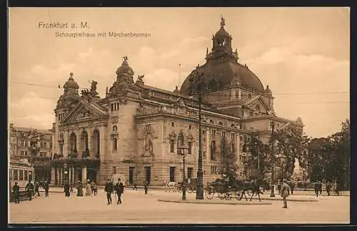 AK Frankfurt a. M., Schauspielhaus mit Märchenbrunnen