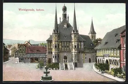 AK Wernigerode, Rathaus, Brunnen