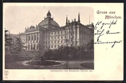 AK München, Justizpalast vom Botanischen Garten aus