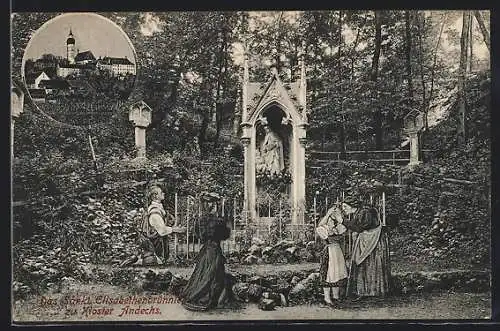 AK Andechs, das Sankt Elisabethenbrünnlein mit Kloster