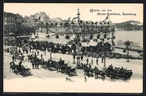 AK Hamburg-Neustadt, Kutschen vor dem Alster-Pavillon