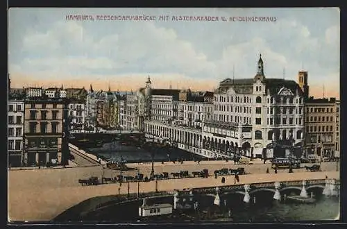 AK Hamburg, Reesendammbrücke mit Alsterarkaden u. Neidlingerhaus