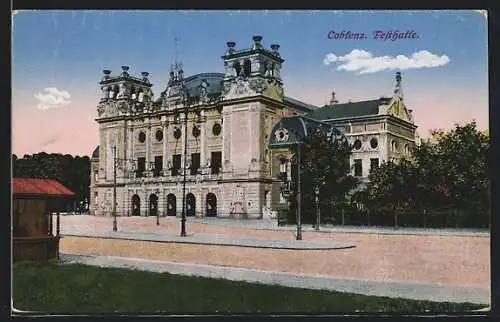 AK Coblenz, Festhalle mit Strassenpartie