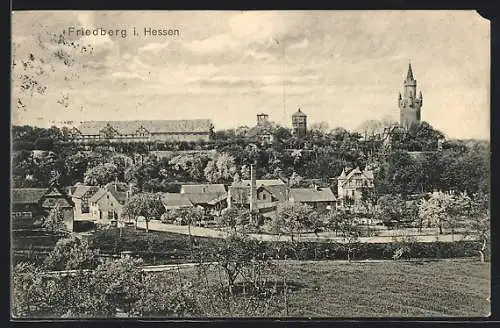 AK Friedberg i. Hessen, Ortsansicht mit Burgturm