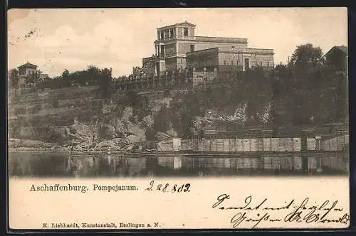 AK Aschaffenburg, Pompejanum mit Flusspartie