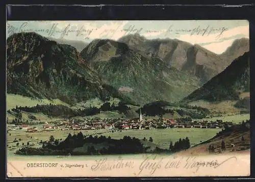 AK Oberstdorf, Ortsansicht mit Jägersberg