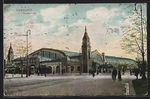 AK Hamburg-St.Georg, Hauptbahnhof, Strassenbahn, Radfahrer