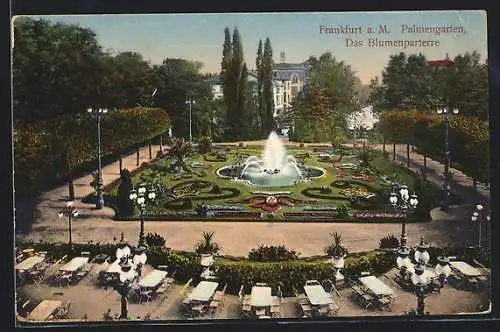 AK Frankfurt-Westend, Das Blumenparterre mit Brunnen und Café