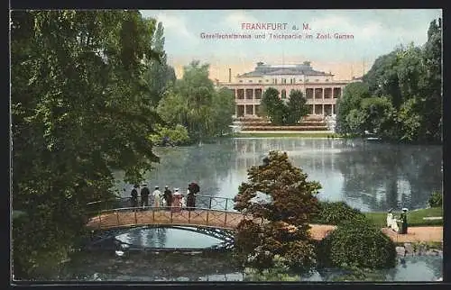 AK Frankfurt-Westend, Gesellschaftshaus und Teichpartie im Zool. Garten