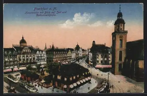 AK Frankfurt a. M., Hauptwache mit Blick auf Zeil und Katharinenkirche