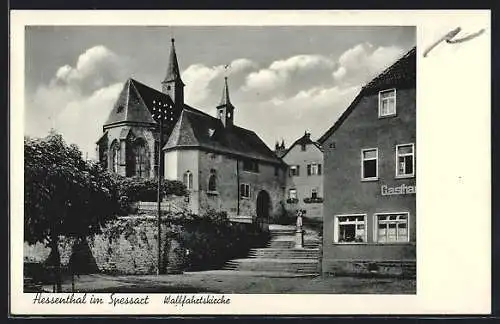AK Hessenthal im Spessart, Wallfahrtskirche mit Strassenpartie