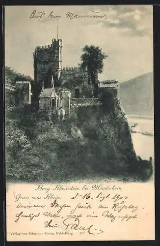 AK Rheinstein, Blick auf Burg und Rhein