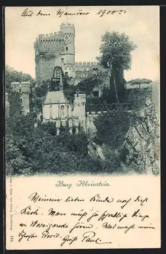 AK Rheinstein, Blick auf Burg und Felswand