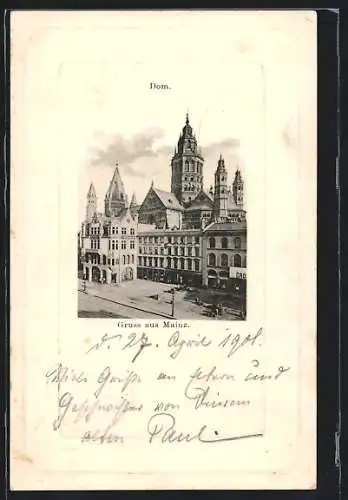 AK Mainz, Dom mit Strassenpartie