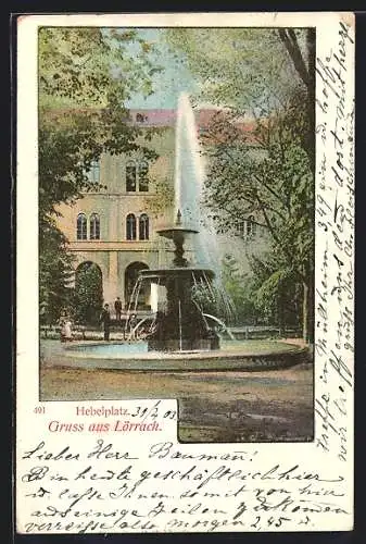 AK Lörrach, Hebelplatz mit Springbrunnen