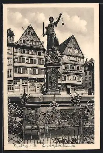 AK Alt-Frankfurt, Gerechtigkeitsbrunnen vor Häuserfassaden