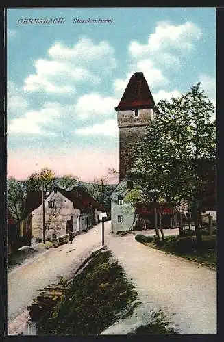 AK Gernsbach, Storchenturm mit Strassenpartie