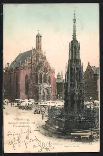 AK Nürnberg, Schöner Brunnen mit Frauenkirche