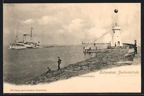 AK Swinemünde, Hafeneinfahrt mit Angler
