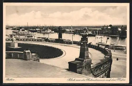 AK Stettin, Blick von der Hakenterrasse auf den Hafen